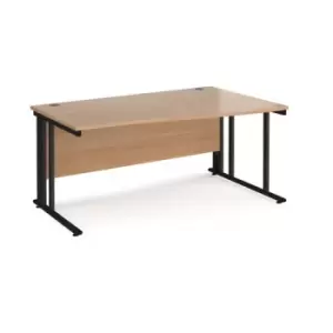 Image of Office Desk Right Hand Wave Desk 1600mm Beech Top With Black Frame Maestro 25 MCM16WRKB