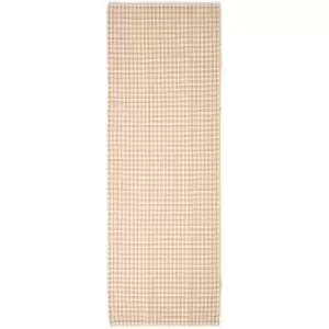 Image of Cotton Gingham Check Rug Hand Woven Beige White, 110 x 170cm - Natural - Homescapes