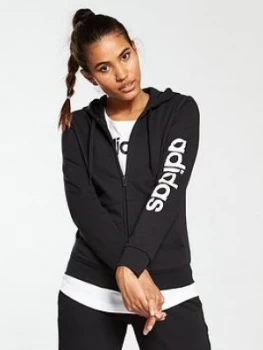 Image of adidas Linear 3 Stripe Full Zip Hoodie - Black, Size 2Xs, Women