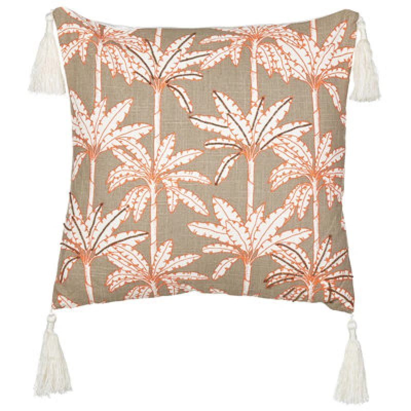 Image of Beliani Throw Cushion Melobesia Cotton 45 X 45cm Beige Plant Pattern