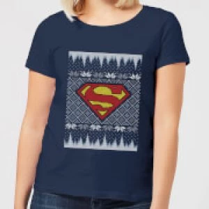 Image of DC Superman Knit Womens Christmas T-Shirt - Navy - M