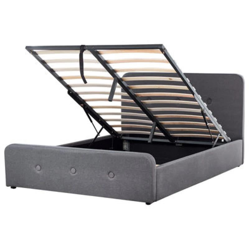 Image of Beliani Ottoman Bed Fabric Rennes 140 X 200 Cm (Eu Double) Dark Grey