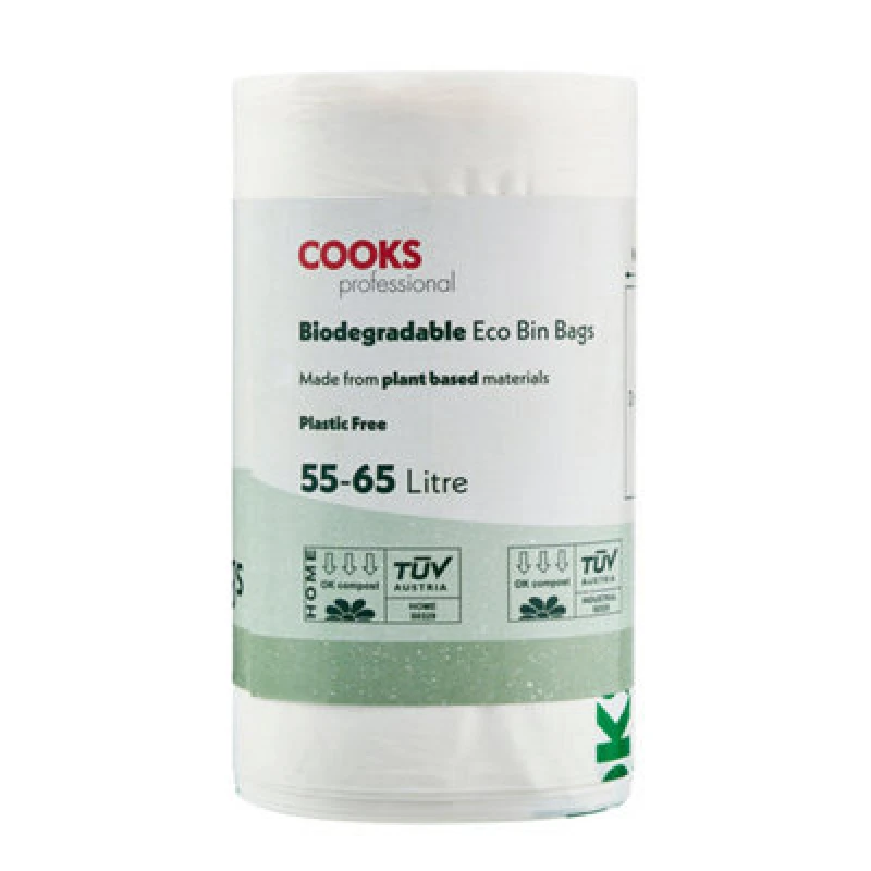 Image of Cooks Professional Biodegradable Compostable Bin Bags 55-65L - Eco-Friendly Plant-Based Garbage Or Recycling Liners - 25 Pack
