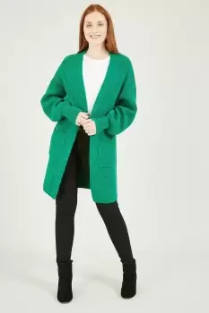 Image of Green Knitted Long Cardigan With Pocket