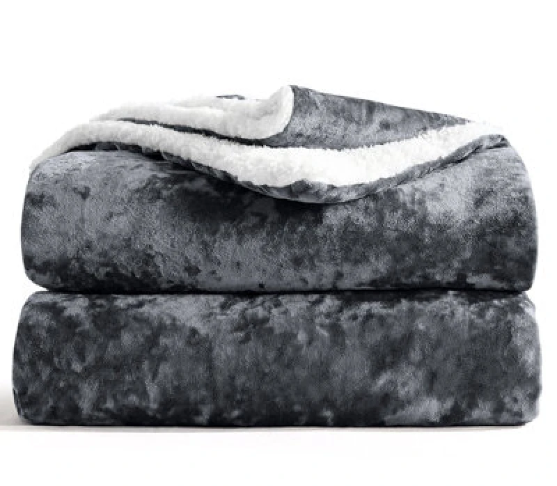 Image of Velosso Luxury Velvet Soft Sherpa Backed Throw Blanket - Cosy Durable For Sofa, Bed - High-Quality Plush Texture, 125Cm X 200Cm - Charcoal