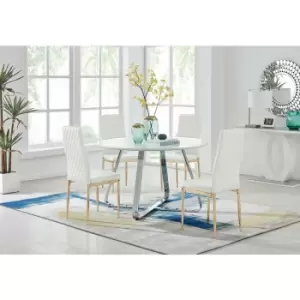 Image of Santorini White Round Dining Table And 4 White Gold Leg Milan Chairs - White
