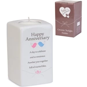 Image of Said with Sentiment Ceramic Tea Light Holders Happy Anniversary