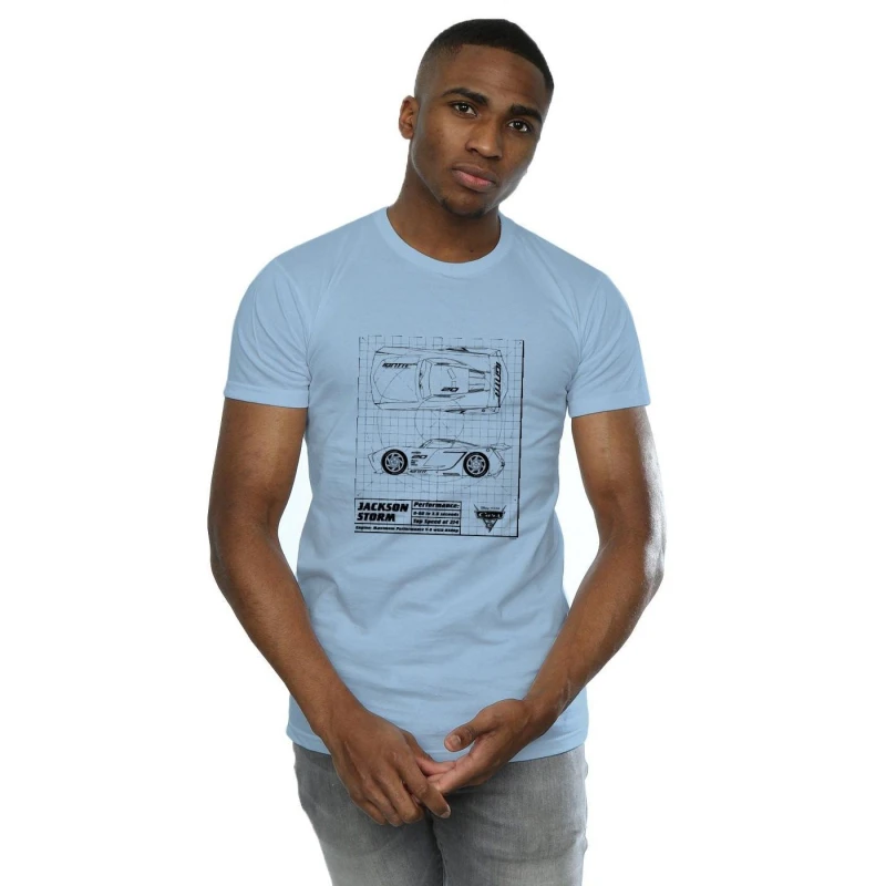 Image of Disney Men Cars Jackson Storm Blueprint T-Shirt in Baby Blue Size: Small Baby Blue S Male 5059568309679