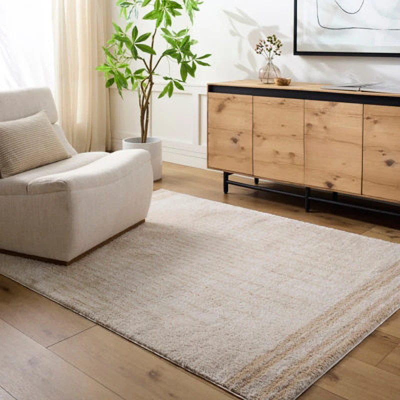 Image of Livabliss Machine Washable Global Shaggy Beige Enso3 Area Rug 140 X 200 Cm - Easy Care, Non Shedding, Ideal For Living Room & Bedroom
