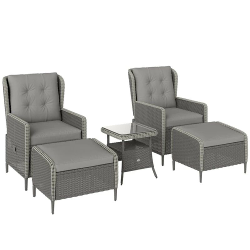 Image of Outsunny Rattan Garden Furniture Set with Footstools Armchairs Charcoal Grey 860-348V70CG