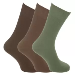 Image of Mens Big Foot Non Elastic Diabetic Socks (3 Pairs) (UK 6-11 EURO 39-45) (Brown/Olive)