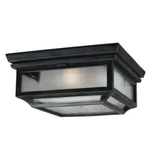 Image of Outdoor IP44 2 Bulb Flush Light Dark Weathered Zinc LED E27 75W
