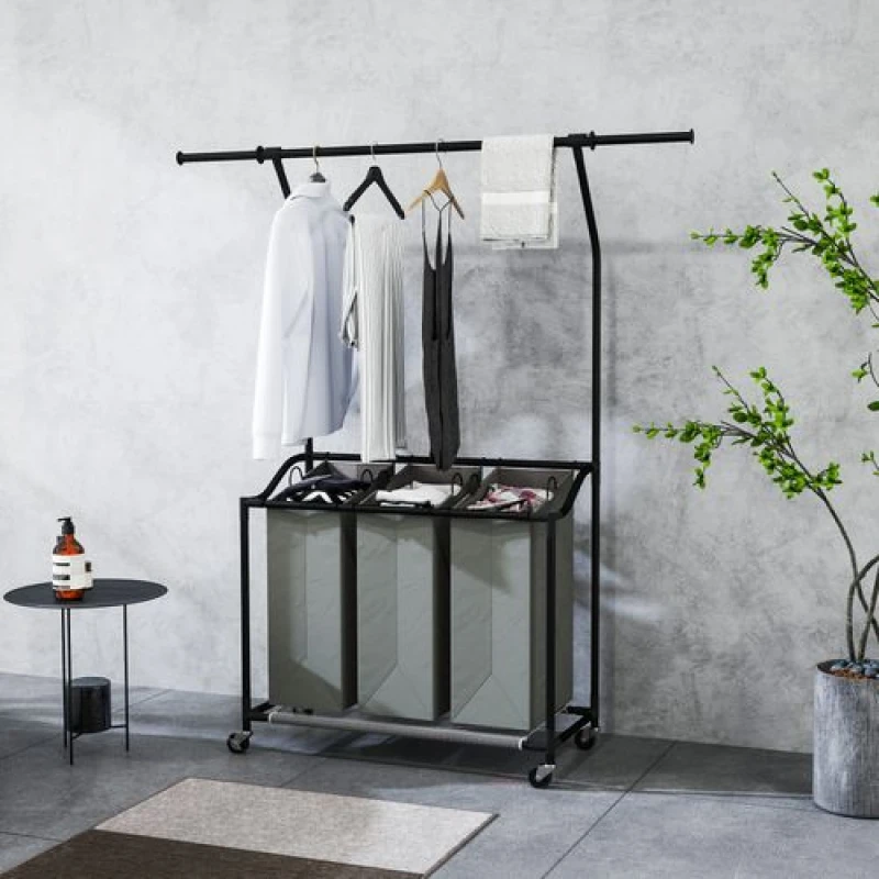 Image of HOMCOM 126L Laundry Sorter, Laundry Basket with 3-Bag Organiser, Dark Grey 850-336V00CG