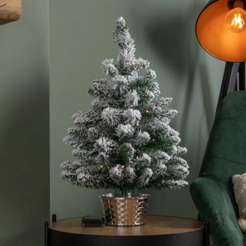 Image of Samuel Alexander 2ft (60cm) Pre Lit Battery LED Snow Flocked Miniature Christmas Tree with Timer Green