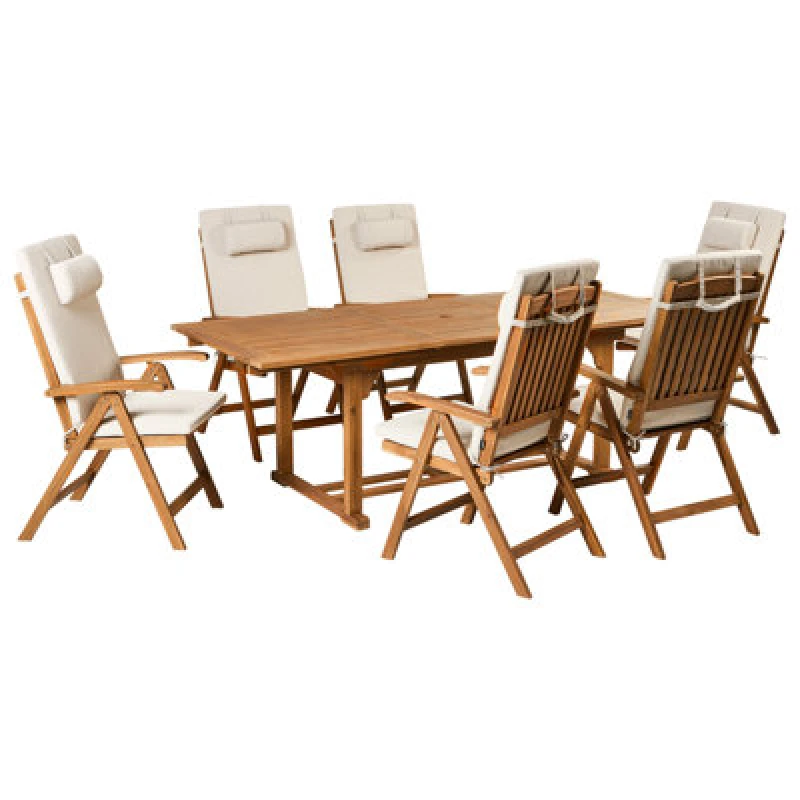 Image of Beliani Garden Dining Set 6 Seater Java Premium Acacia Wood Light Beige
