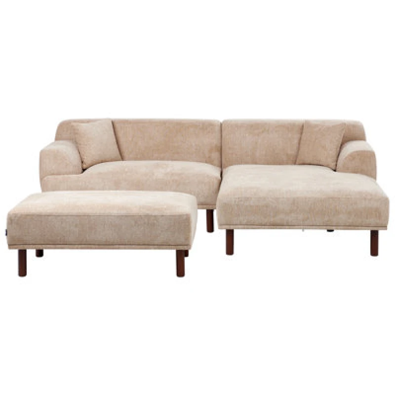 Image of Beliani Corner Sofa 3 Seater Holt Fabric Beige With Ottoman Left Hand