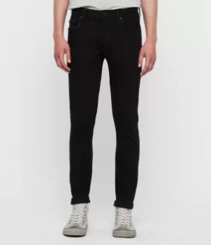 Image of AllSaints Mens Cotton Traditional Rex Slim Jeans, Black, Size: 28