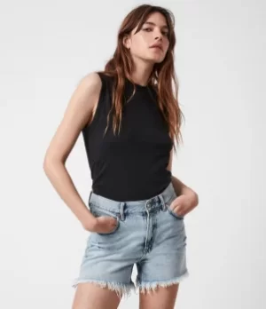 Image of AllSaints Womens Cotton Lightweight Imogen Crew Neck Sleeveless Slim Fit Tank Top, Black, Size: XS