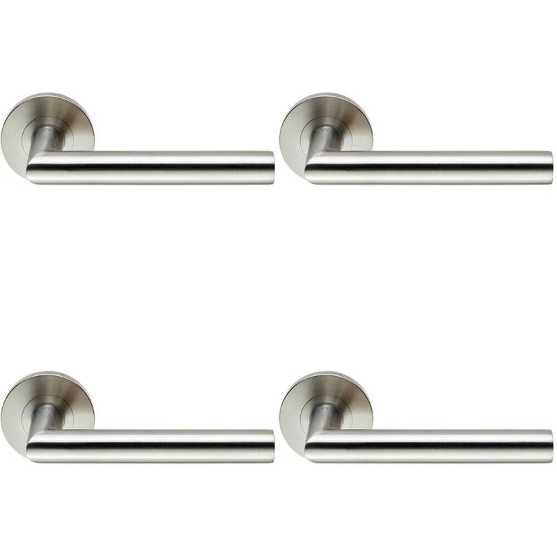 Image of Loops 4x PAIR Round Mitred Bar Safety Handle on Round Rose Concealed Fix Satin Steel Metallics