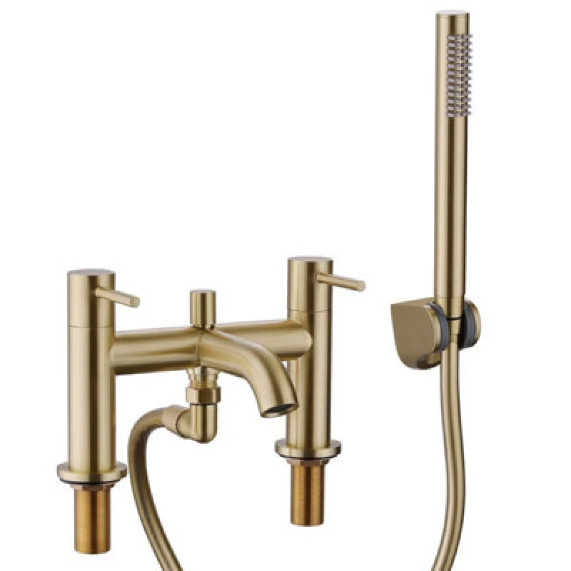 Image of Nes Home Alice Modern Brushed Brass Designer Deck Mounted Bath Shower Mixer Tap With Handheld Kit