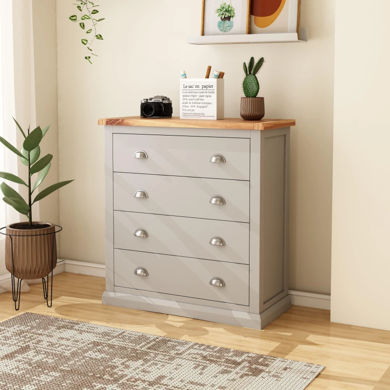 Image of Cabinet Bits Loreo 4 Drawer Chest of Drawers Chrome Cup Handle in Light Grey Light Grey Unisex