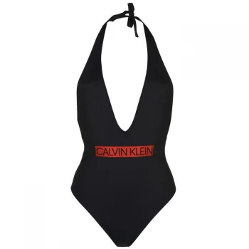 Image of Calvin Klein Plunge One Piece Swimsuit - Black