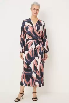 Image of Pink Abstract Jersey Wrap Dress