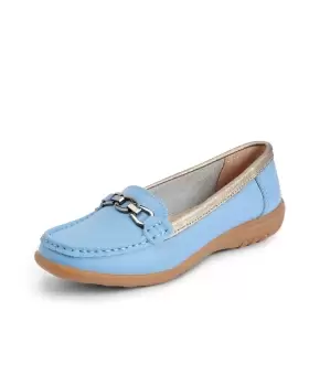 Image of Cotton Traders Womens Leather Ring Loafers in Blue