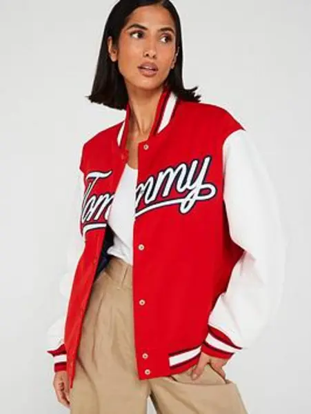 Image of Tommy Jeans Letterman Varsity Tommy Jacket - Red