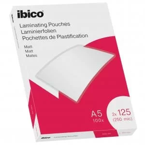 Image of Ibico Matt A5 Laminating Pouches 250 Micron Clear Pack 100