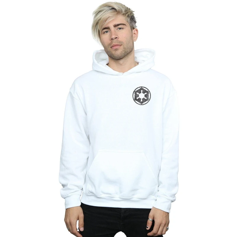 Image of Star Wars Star Wars Men The Mandalorian Galactic Empire Insignia Breast Print Hoodie in White Size: Small White S Male 5059400119480