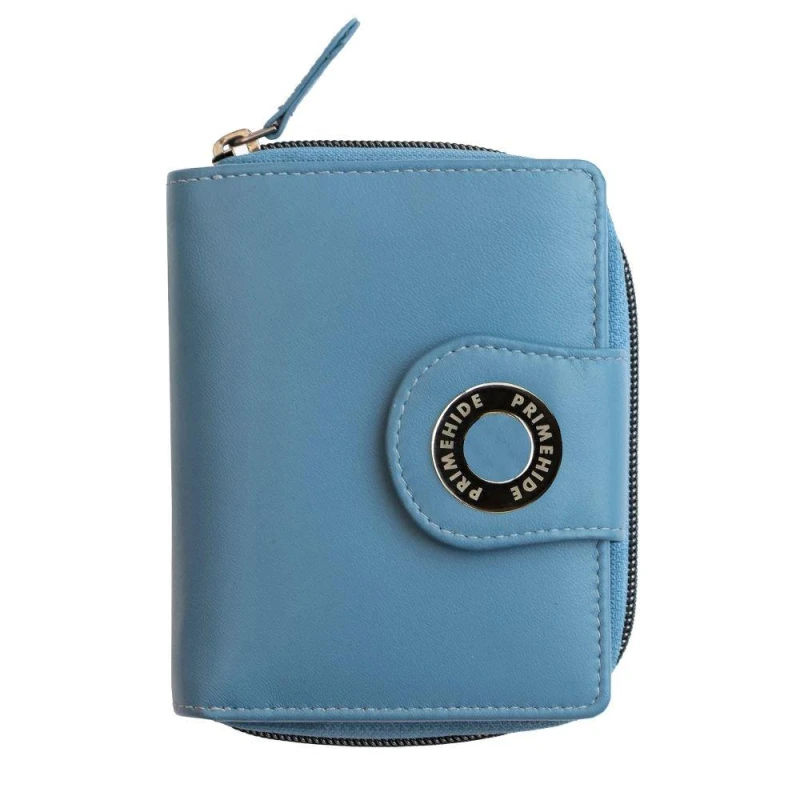 Image of PRIMEHIDE 'Flavia' Leather Zip Around Trifold Purse Blue