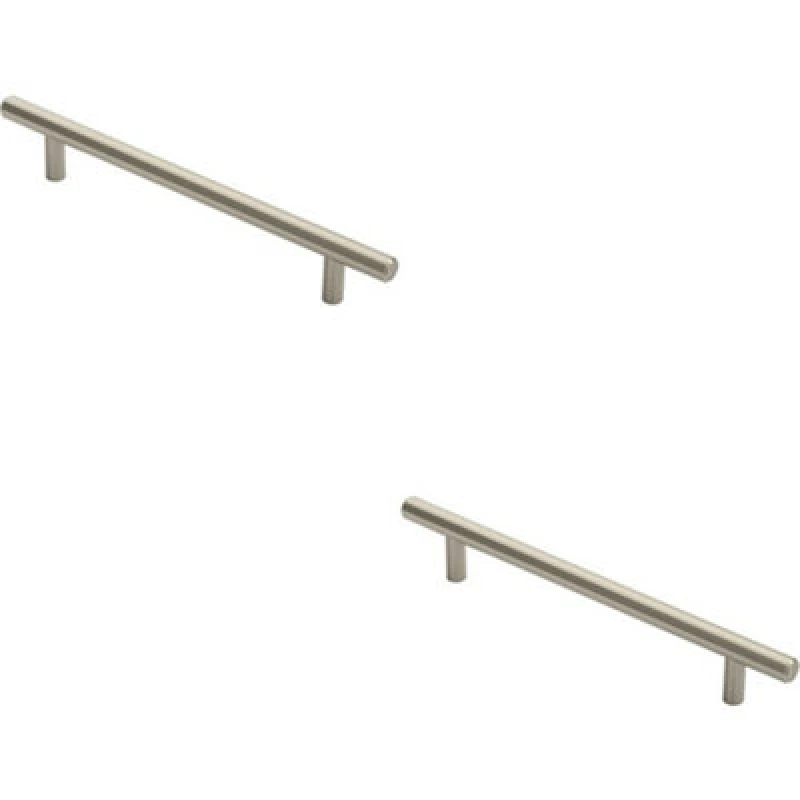 Image of Loops 2x Round T Bar Cabinet Pull Handle 220 x 12mm 160mm Fixing Centres Satin Nickel Metallics unisex