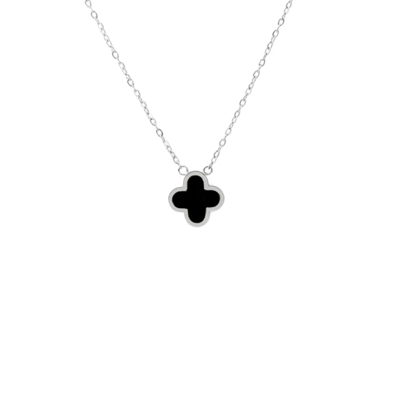 Image of Say It With Graphite Crystal Clover Necklace - Silver Size: 18" Silver Unisex 18"