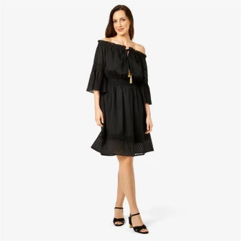 Image of Biba Bardot Jacquard Dress - Black Jaquard