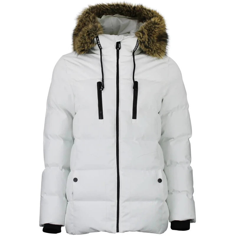 Image of Womens fur hooded puffer jacket Peak Mountain Bleu Female M