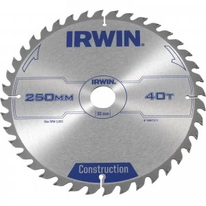Image of Irwin ATB Construction Circular Saw Blade 250mm 40T 30mm
