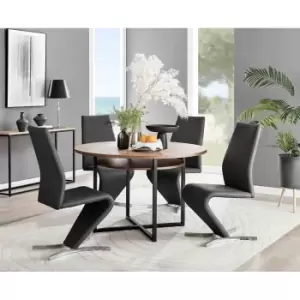 Image of Furniture Box Adley Brown Wood Storage Dining Table and 4 Black Willow Chairs