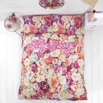Image of Stay Sassy Bright Floral Roses Double Duvet Cover Set Bedding Bed Set - Multi - Rapport
