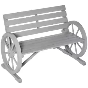 Image of Outsunny Cart Wagon Wheel 2 Seater Garden Bench Outdoor Armrest Chair Grey