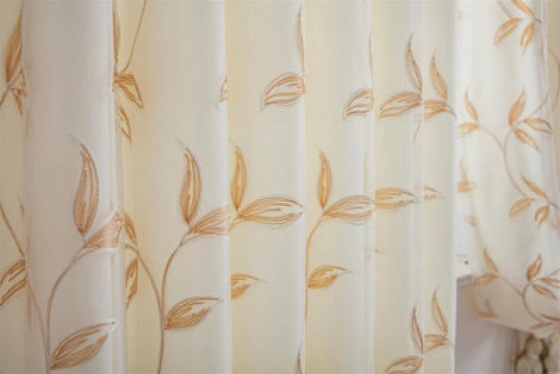 Image of Luxury Living Leaf Embroidered Tulle Voile Curtains Pencil Pleat in Gold Size: 229cm width x 229cm drop Gold Unisex 229cm width x 229cm drop