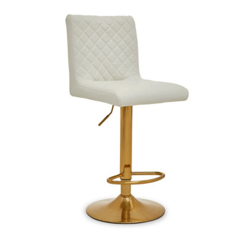 Image of Orsina Durable White And Gold Bar Stool With Round Base, Stylish Kitchen Bar Stool, Versatile Bar Stool For Guests