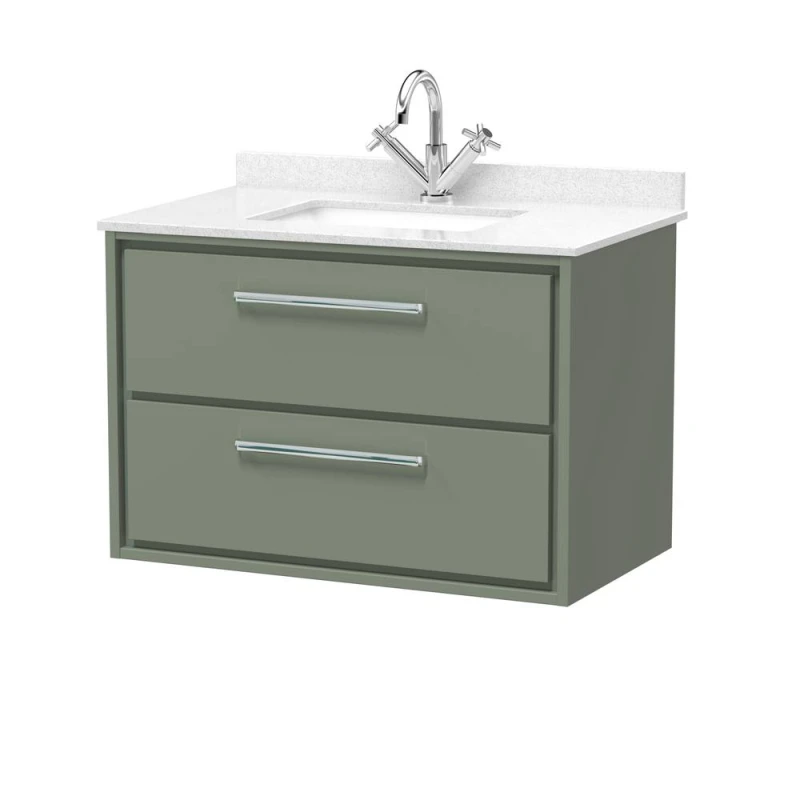 Image of Balterley 800mm Wall Hung 2 Drawer Vanity with Marble Worktop Basin - Fern Green Green Unisex