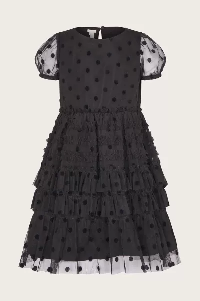 Image of Spot Flock Mesh Tiered Dress