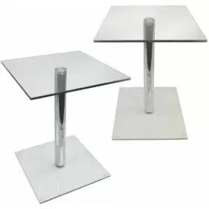 Image of COLUMN - PACK OF TWO - Metal and Glass Side / End / Bedside Pedestal Table - Clear / Chrome - Silver