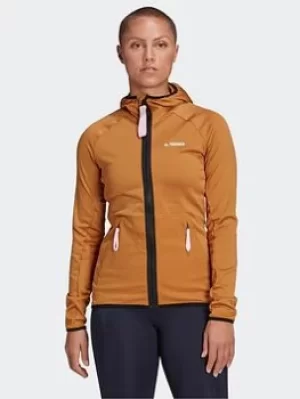 Image of adidas Terrex Tech Fleece Light Hooded Hiking Jacket, Brown, Size L, Women