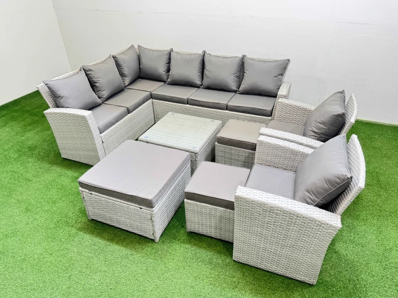 Image of Fimous 11 Seater Corner Sofa Sets with Coffee Table Chair 3 Stools Light Grey Light Grey Unisex