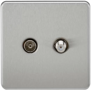 Image of KnightsBridge Coaxial TV and SAT TV Outlet 1G Screwless Brushed Chrome Isolated Wall Plate