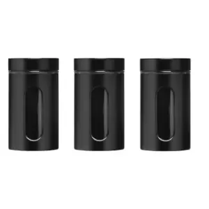 Image of Set of 3 Steel Storage Jars in Black, 1000ml