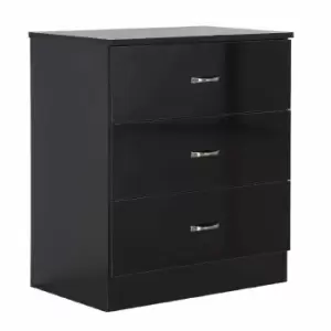 Image of Fwstyle Modern Black Gloss 3 Drawer Chest Of Drawers